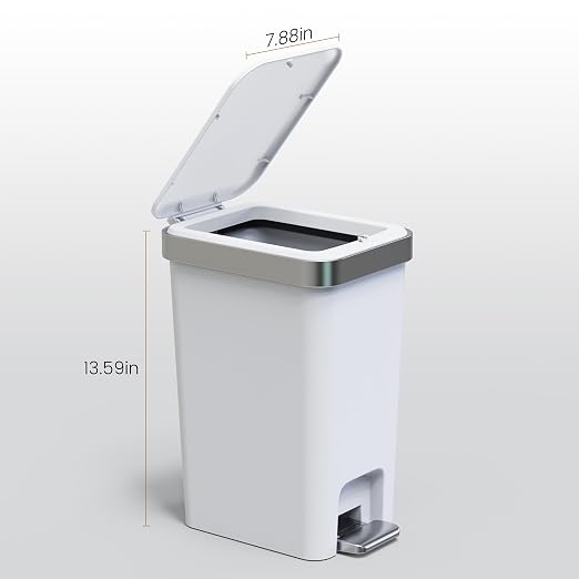 2Pack Small Bathroom Trash Can with Lid Foot Pedal,2.6 Gal Trash Bin | 10 Liter Step Pedal Wastebasket Plastic Garbage Can with Pop-Up Lid for Kitchen,Bedroom,Office,Dorm,Laundry,Restroom,Rv,White