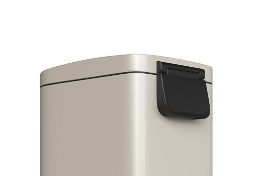 Garvee 1.6 gal / 6 L Metal Bathroom Trash Can with Lid, Slim Waterproof Garbage Can for Bedroom, Small Step-on Trash Bin with Inner Bucket, Rear Handle, Soft Close Lid, Sand Beige