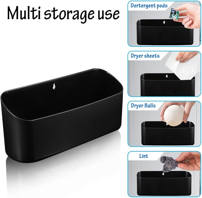 Picowe Magnetic Laundry Storage, Large Lint Holder Bin for Laundry Room, Space-Saving Trash Container Hanging on Dryer, Washer or Wall Mount Trash Bin (Black)