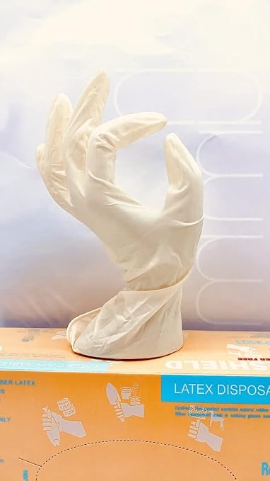 PS202-1B Latex Disposable Gloves Powder, Medium, 100ct Box