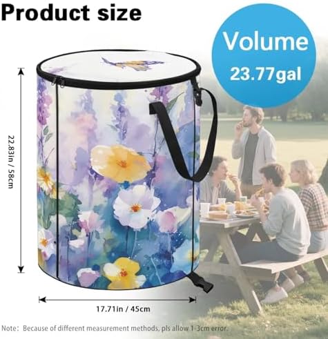 doginthehole Aesthetic Oil Painting Floral Collapsible Trash Can Camper Trash Can with Lid, 22.83x17.71, Waterproof Bag Outdoor Garbage Bin Storage Accessories, 23 Gallons