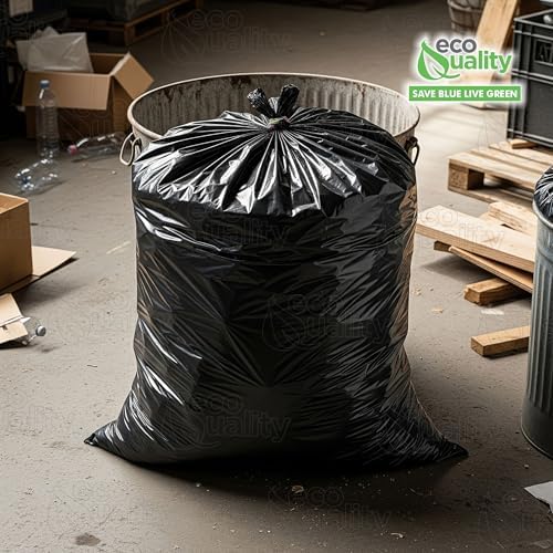 Strong Trash Bags, Wastebasket Receptacle Can Liner, Large 40-45 Gallon by EcoQuality, 10 Count, 40 x 38, Garbage Bags, Black, For Kitchen, Household, Industrial, Multi Purpose, Office, Backyard