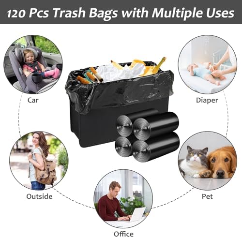 Accmor Mini Car Trash Can Bags for Auto Trash Bin, 120 Count Small Garbage Bags Organizer Tear-Resistant, Liner Refills (Vehicle Trash Can is not Included), Black