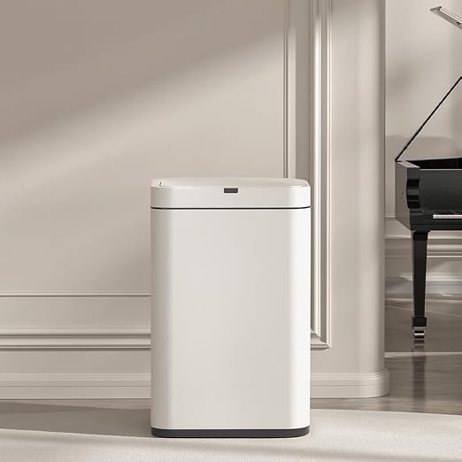 2.4 Gallon / 9L Small Motion Sensor Trash Can, Stainless Steel Automatic Trash Bin, Touchless Electric Garbage Can for Bathroom, Bedroom, Under Desk, Silver (White 2.4 Gallon Stainless Steel)