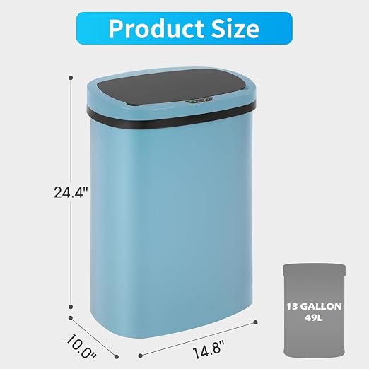BestOffice Trash Can Broken-Resistant Plastic Touch Free High-Capacity Garbage Can with Lid for Bedroom Bathroom Home Office 49 Liter 13 Gallon Trash Can Automatic Kitchen Trash Can (Blue)