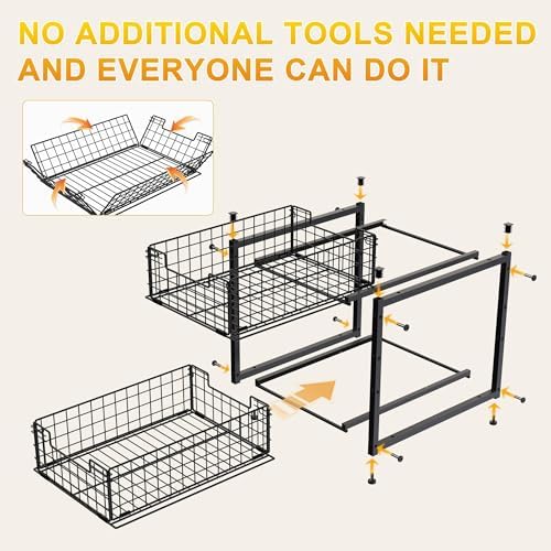 Under Sink Organizer, 2-Tier Pull Out Cabinet Organizer, Kitchen Bathroom Organizer and Storage, Spice Rack for Kitchen, Multi-use Sliding Drawers Shelves, Pack of 2 | Kitchen Bathroom Organizer and Storage, Spice Rack for Kitchen, Multi-use Sliding Dr...