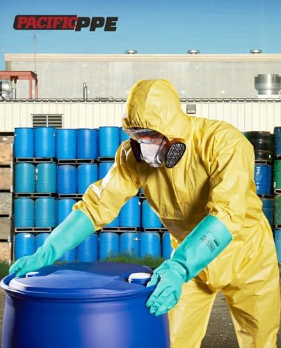 PACIFIC PPE Chemical Resistant Nitrile Gloves, 28 Mil Long Cuff, 2 Pairs | Chemical gloves, acid alkali solvent and oil resistant, reusable, textured grip, long cuff protection for industrial work
