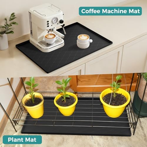 URMONA Under Sink Mat 31 x 22 in, Waterproof Silicone Cabinet Protector | Waterproof, Oil-Resistant, Raised Edge, Cabinet Liner, Shelf Protector, Pet Food Mat, Storage Mat, Easy to Clean, Black