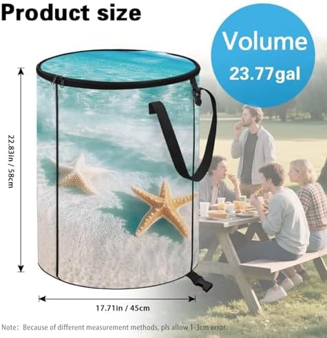 doginthehole Seaside Starfish Trash Can Outdoor with Lid 20 Gallons Portable Trash Can Large Pop-Up Waste Bin for Camping Beach Travel Yard Home Decorations