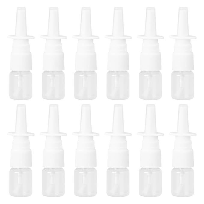 12Pcs Mini Plastic Nasal Spray Bottles - 5Ml Portable Empty Refillable Fine Mist Sprayers Cosmetic Perfume Makeup Water Storage Holder Container (Clear)