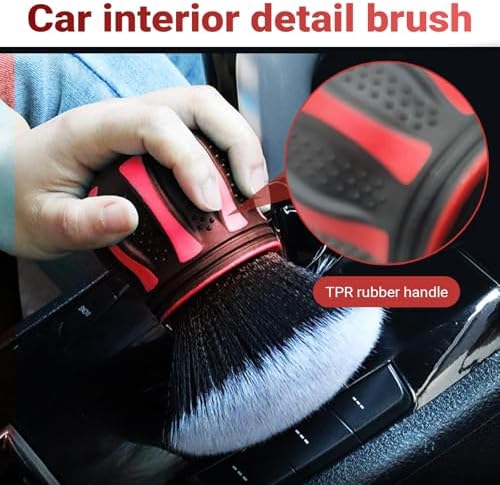 Car Detailing Brush, Automotive Ball-shaped Detail Brush, Ultra Soft Cleaning Brushes with Storage Rack, Universal Auto Interior Cleaning Tool, for Most Cars (Red)