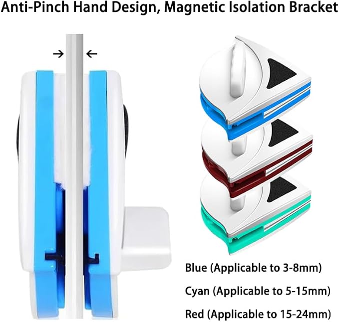 Window Cleaner, Magnetic Window Cleaner, Sponge Wiper Cleaning Brush Double Sided, Upgrade Magnetic Glass Cleaner Tool (Cyan (Applicable to 5-15mm))