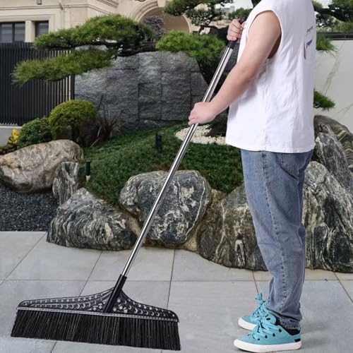 Commercial Broom with Hard Bristles, Wide Push Broom for Large Spaces, Outdoor Broom for Garages Yards Outdoor(Black,70cm)