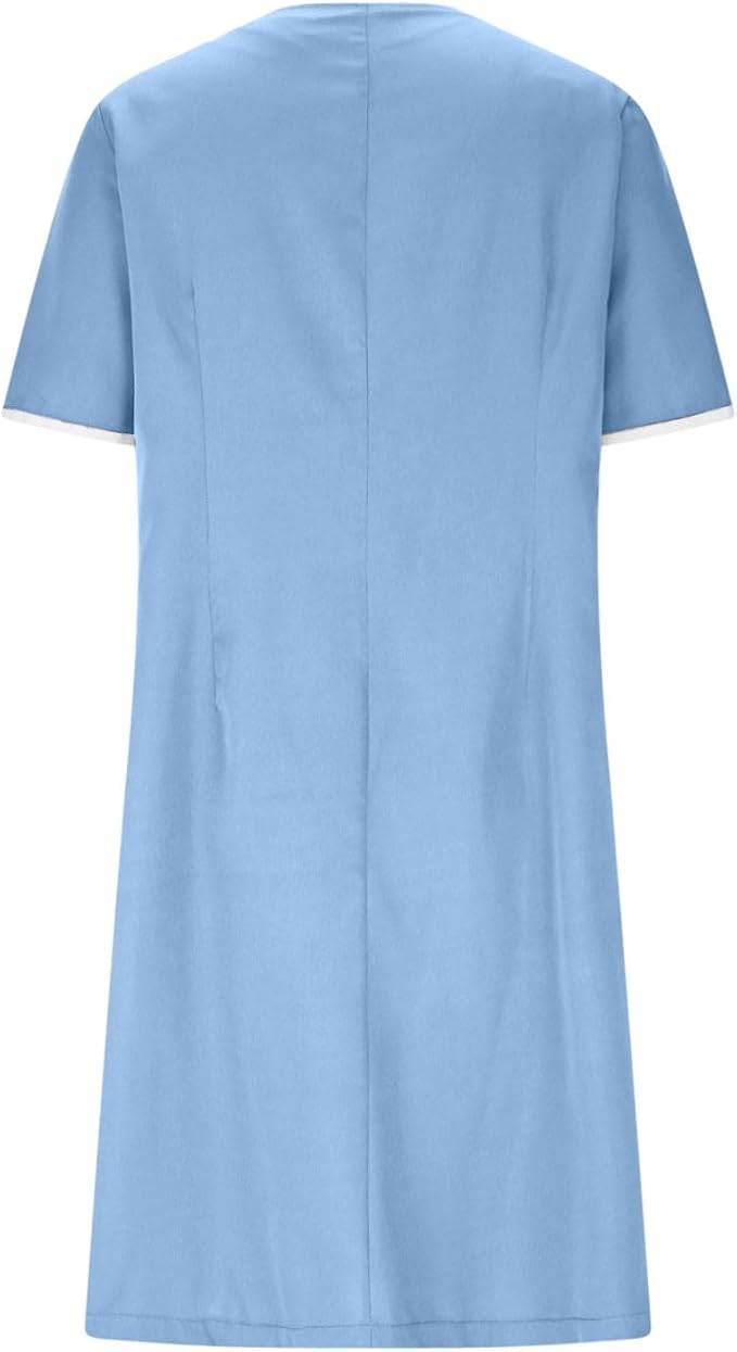 Scrubs Dress for Women - Button Front Nursing Workwear - Casual Housekeeping Dresses with Pockets