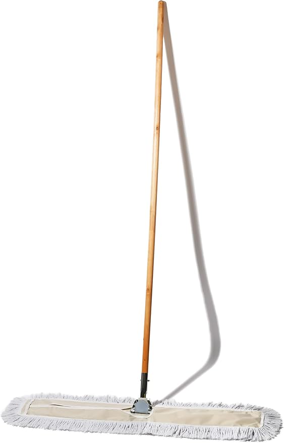 Commercial Dust Mop & Floor Sweeper, 36 in. Dust Mop for Hardwood Floors, Cotton Mop Head, Wooden Broom Handle, Industrial Dry Mop for Floor Cleaning & Janitorial Supplies