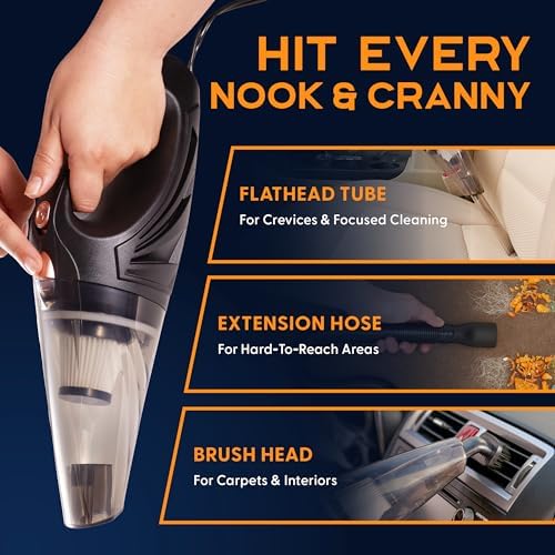 ThisWorx Handheld Car Vacuum, Portable Car Vacuum Cleaner with 16Ft Cord | 12V High Power, Lightweight Design for Car Interior, RV, Boats & Travel, Includes 3 Attachments & Storage Bag
