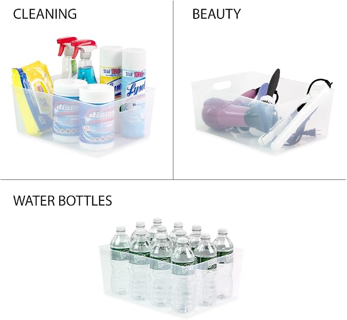 Isaac Jacobs 3-Pack XL Clear Storage Bin Set (13.9" x 10.6" x 5.75") | w/Cut-Out Handles, Plastic Organizer, Multi-Use, Home, Office, Pantry, Closet, Kitchen