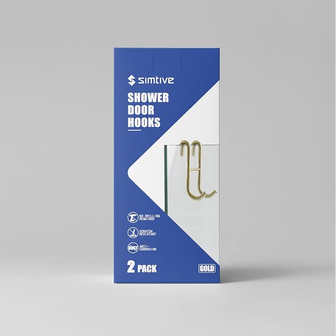 Simtive Squeegee Hooks for Towel Bathroom Frameless Glass Shower Door (4-Pack), Gold