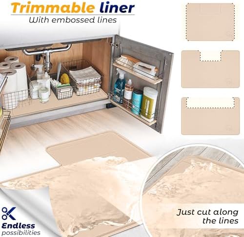The Original Under Sink Mat - Silicone Waterproof mat, Trimmable, Easy to Clean, Kitchen cabinet liner, Under sink protector mats, Drip Tray with Lip - 28" x 19" or smaller