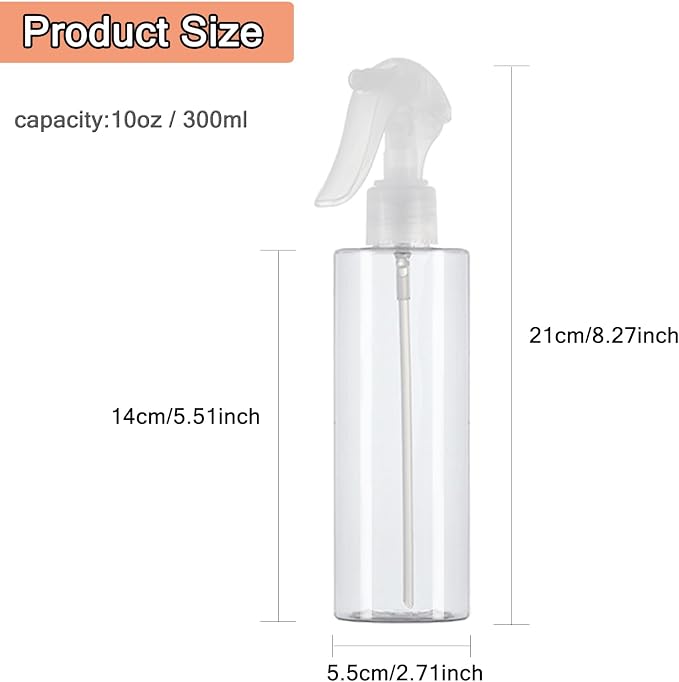 3 Pack 10 oz/300ml Plastic Spray Bottles, BPA-Free Empty Fine Mist Spray Bottles, Leak-Proof Safety Valve Sprayer for Hair, Plants, Cleaning & Pet Care (Not Continuous)