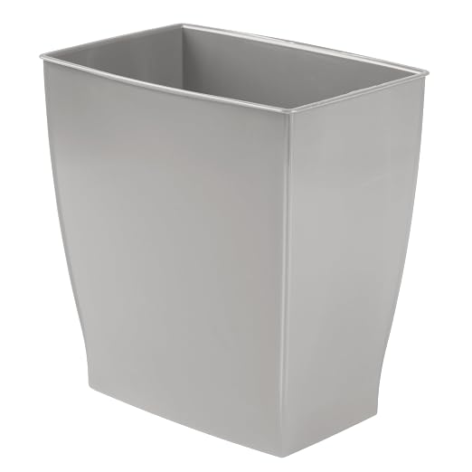 iDesign Small Plastic Bathroom Trash Can, Gray | Slim Rectangle, For Bedroom, Office, Dorm