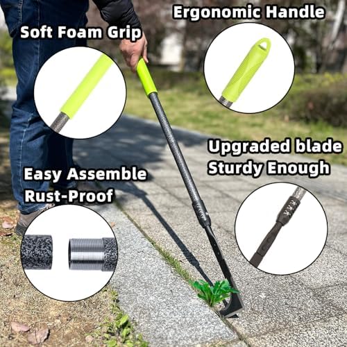 Crack Weeder, 48" Long Handle Crevice Weeding Tool with Soft Grip | Stainless Steel Weed Puller Tool Weeder Tool, Efficient Weed Remover Tool for Sidewalk, Paver, Narrow and Wall Gaps