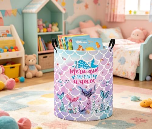 Baby Laundry Basket Baby Nursery Hamper Kids Laundry Basket Toy Storage Bin for Boys Room Decor Gift Baskets for Bedroom Bathroom(Mermaid Tail)
