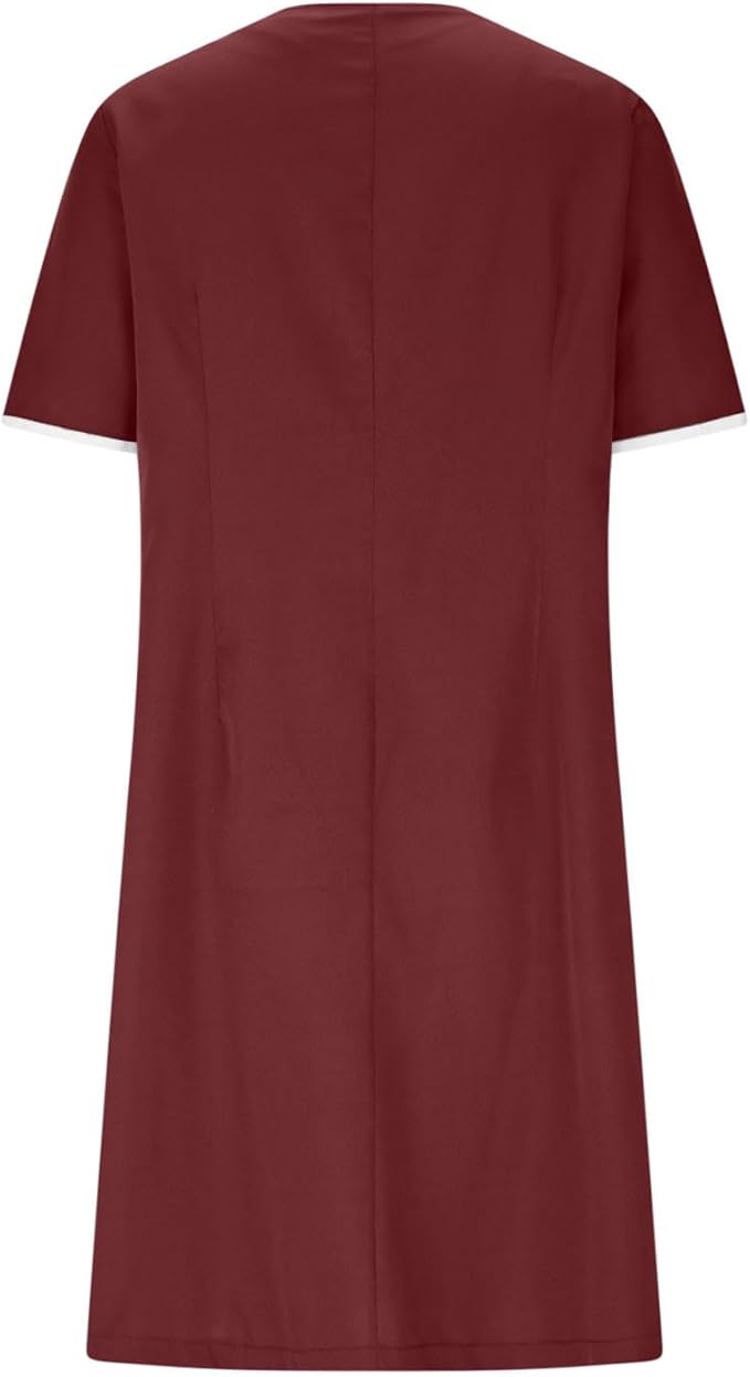 Scrubs Dress for Women - Button Front Nursing Workwear - Casual Housekeeping Dresses with Pockets