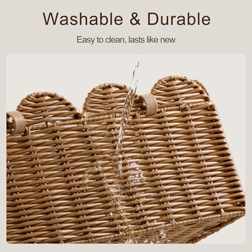 HBlife Baby Diaper Caddy Organizer, Large Portable Scalloped Plastic Wicker Woven Basket with Divider, Nursery Diaper Station, Baby Shower Gifts Basket, Car Organizer, Washable Waterproof