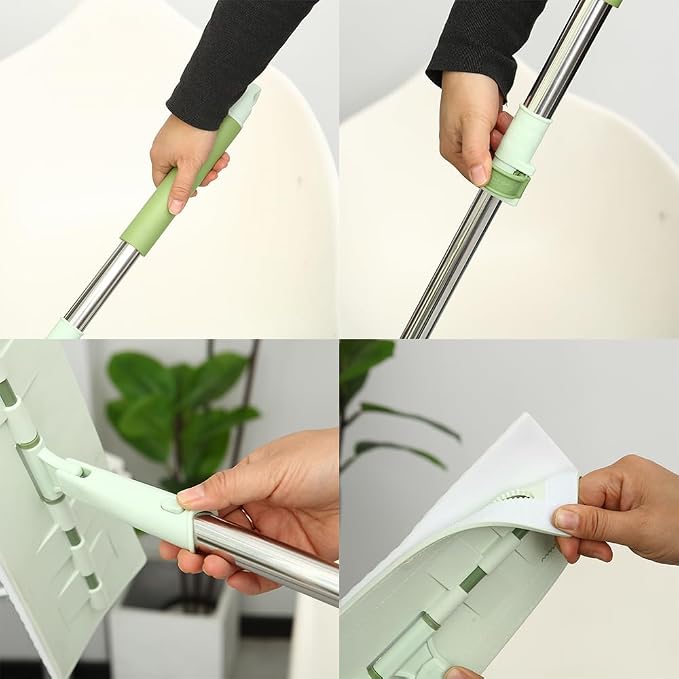 Magic Sponge Eraser Mop, 60" Adjustable Handle with Flexible 13" Flat Head | Melamine Sponge Pads,Washable Microfiber Pad,Multi-Surface Scrubbing