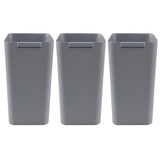 Zopnny Pack of 3 Rectangular Office Wastebasket Trash Can, 4.5 Gallon, Grey | Commercial Slim Trash Bins, Small Recycling Bin & Garbage Container for Office, Bathroom, Kitchen