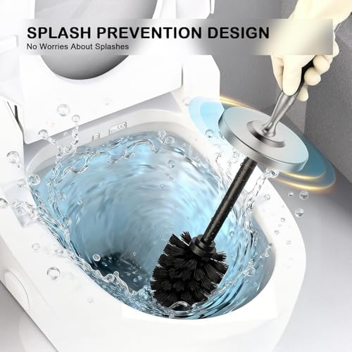 Stainless Steel Toilet Bowl Brush and Holder Set Scrubber Nickel | Weighted Stable Base Removable Inner Tube Toilet Bowl Brush Splash-Proof Design for Deep Cleaning Space Saving Storage