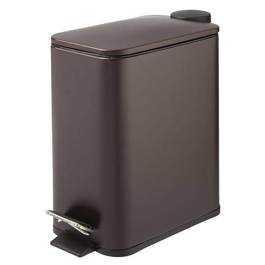 mDesign Rectangular Pedal Bin – 5 L Metal Waste Bin with Pedal, Lid and Plastic Bucket Insert – Household Rubbish Bin for Bathroom, Kitchen and Office – Bronze