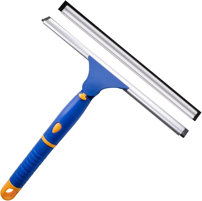 Swivel Shower Squeegee for Glass Doors, All-Purpose Anti-Slip Window Squeegee with 2 Blades, Window Cleaner Tool Bathroom Squeegee for Shower Doors, Tile Shower Walls,Mirrors,Car Windshields