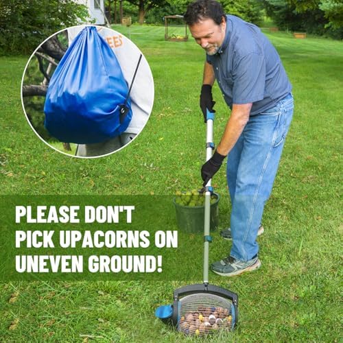 Zozen Nut Gatherer, Acorn Picker Upper, Side Opening Dump, 1 Gallon | Telescopic Handle, 3/8''-1''Objects Size, Nut Roller Apply Acorns, Pecans, Buckeyes, Hickory Nuts, Nerf Balls, Golf Balls