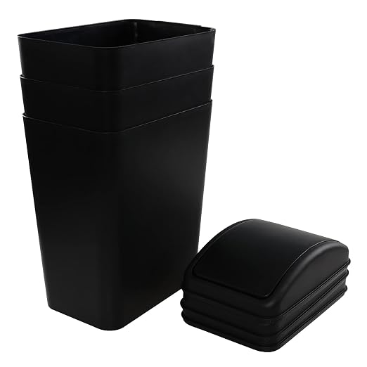 Vababa 3-Pack 4.5 Gallon Garbage Can, Trash Can with Swing Lid, Black | Swing Top Lid, Side Handle, Compact Slim Rectangular Shape, Ideal for Bedroom, Bathroom & Office Daily Waste Disposal
