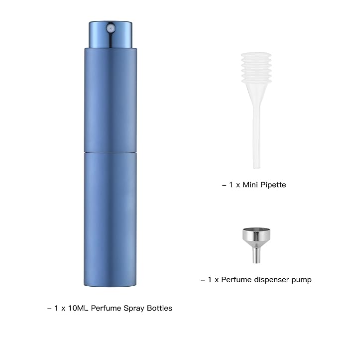 Tekson 10ml Travel Perfume Atomizer, Cologne Spray Bottle, Coffee Sprayer | Mini spray bottle refillable, for espresso, RDT, water, coffee bean, small size, twist up, portable, for men & women, blue