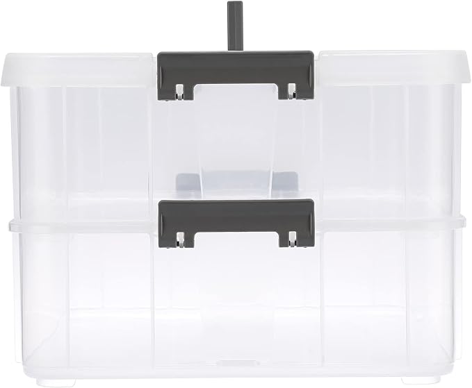 BTSKY 2 Layer Stack & Carry Box, Plastic Multipurpose Portable Storage Container Box Handled Organizer Storage Box for Organizing Stationery, Sewing, Art Craft, Jewelry and Beauty Supplies Dark Grey | Multipurpose Craft Organizers and Storage for Organ...