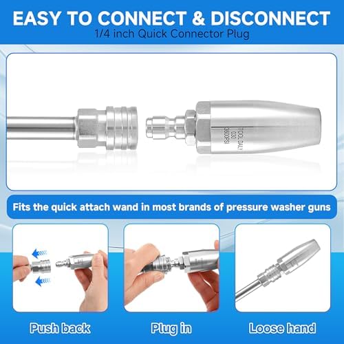 Tool Daily Turbo Nozzle Pressure Washer Stainless Steel, 360° Rotating | Pressure Washer Nozzle for Cleaning Brick, Concrete, and Wooden Surfaces, 1/4" Quick Connect, 3600 PSI, 3.0 GPM