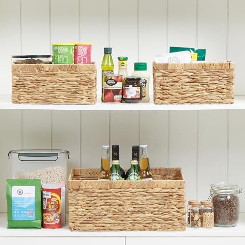 Vagusicc Wicker Basket, Set of 3 Hand-woven Storage Baskets for Organizing, Water Hyacinth Wicker Storage Basket Bins with Handles, Small Toilet Paper Storage Baskets for Shelves Pantry Baskets