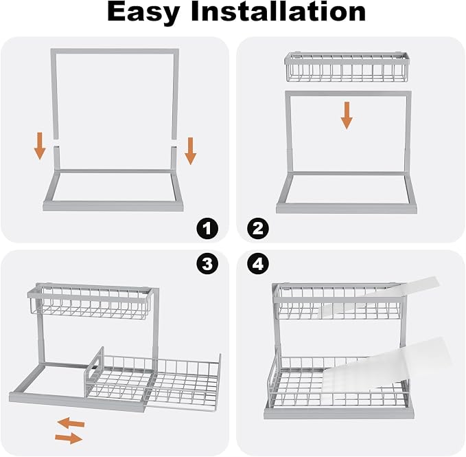 Under Sink Organizer, Pull Out Cabinet Organizer 2 Tier | Slide Out Sink Shelf Cabinet Storage Shelves, Under Sink Storage for Kitchen Bathroom Cabinet, Grey, 1 Pack