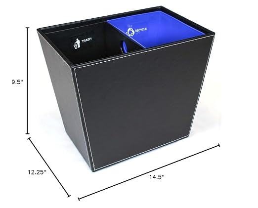 Dual Chamber Recycling & Trash Waste Bin 14.5" x 9" x 12" 22.5 Quarts (Black)