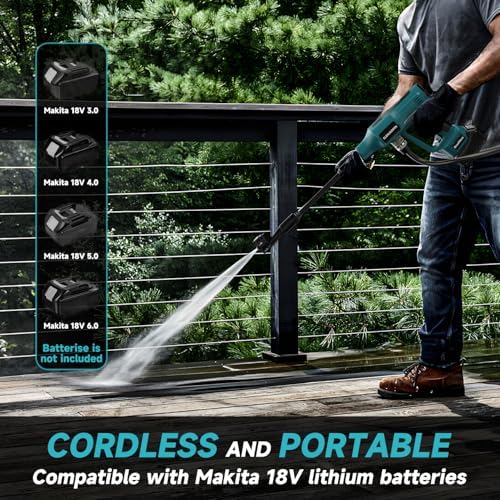 SLENJADFIN Cordless Portable Washer Compatible with Makita 18V Battery, Portable Handheld Cleaning Tool with Brushless Motor, 6-in-1 Nozzle, 4 Level Adjustable for Car Floor Fence Wall (Tool only)