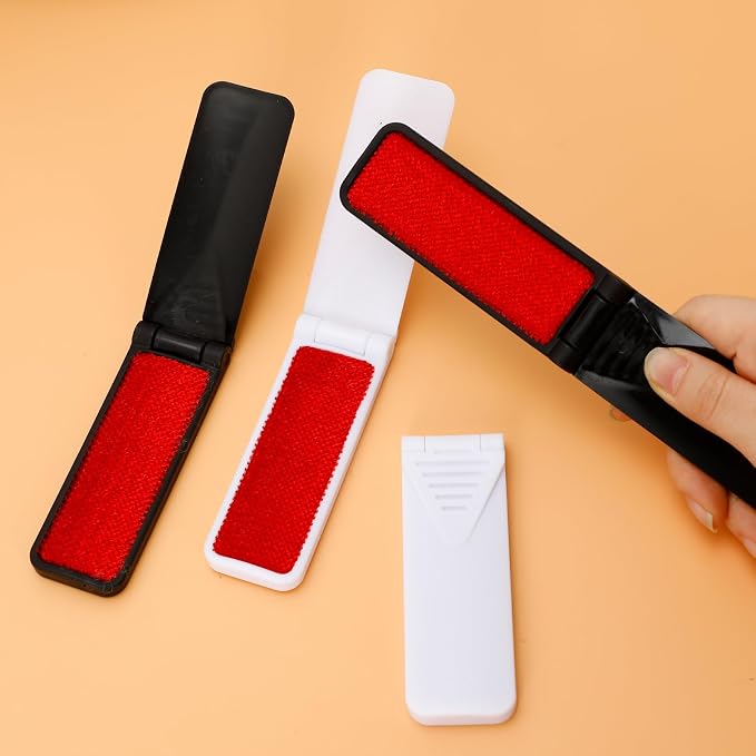 6 Pcs Foldable Lint Brush for Clothes, Portable Lint Remover Brush, Reusable Travel Lint Brush for Furniture, Sofa, Pet Hair, and Fabric Fluff Dust Removal Tool (Black + White)
