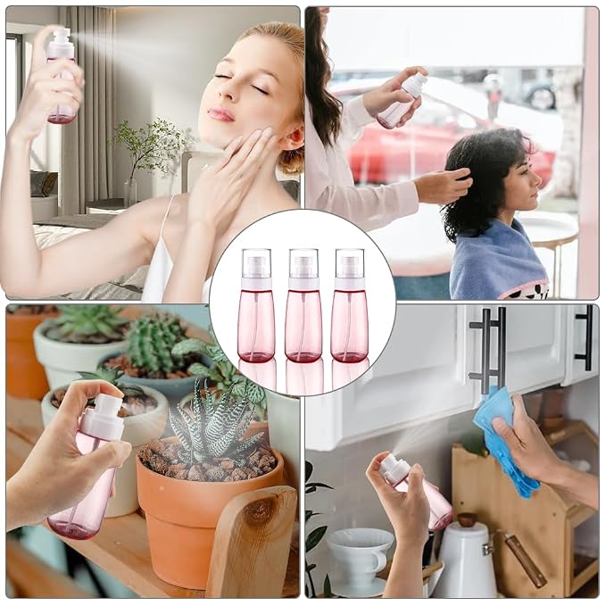 Travel Size Spray Bottle TSA Approved 3.4oz 100ml 3 Pack Leak Proof Fine Mist Spray Bottles Empty Refillable Mist Sprayer for Perfume Essential Oils Toners Rose Water Cosmetics (3Pink)