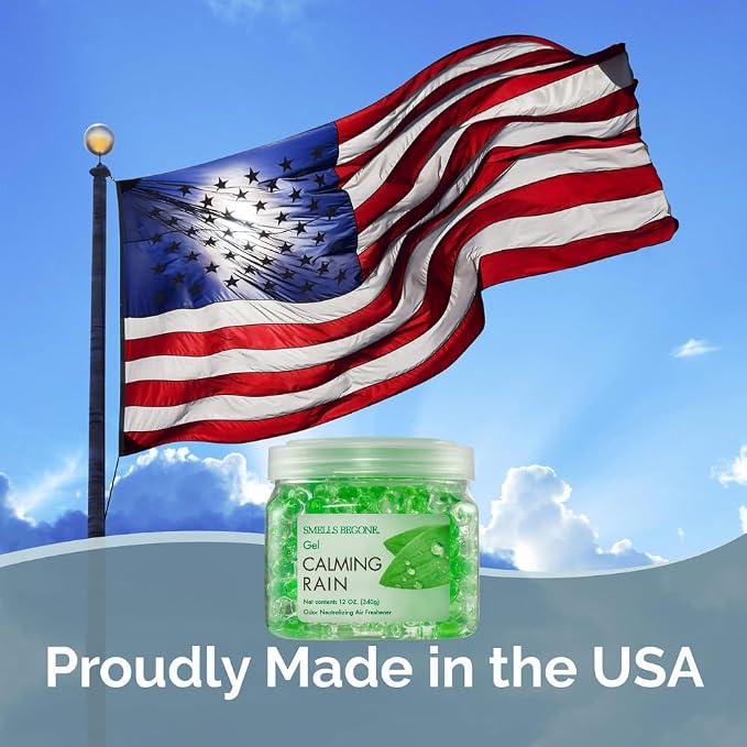 SMELLS BEGONE 12 oz Odor Eliminator Gel - Air Freshener - Absorbs & Eliminates Odor in Bathrooms, Basements, Cars, Boats, RVs & Pet Areas - Made with Essential Oils - Calming Rain Scent