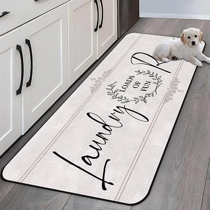 Laundry Room Rug Runner Non Slip Farmhouse Mats Organization and Washable Floor Long Rugs for Laundry Room Accessories Mudroom Kitchen Bathroom Area Rugs Decor, 2' x 6' Grey