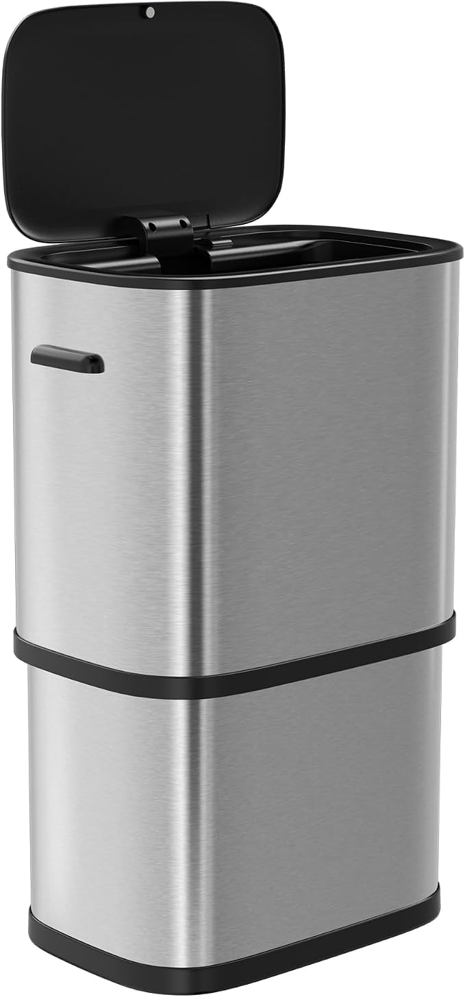 Furnify 16 Gallon / 60L Kitchen Trash Can, Motion Sensor Trash Bin with Lid | Large Capacity Touchless Garbage Waste Bin, Waterproof Brushed Trash Bin, Trash Can for Kitchen Bedroom Bathroom