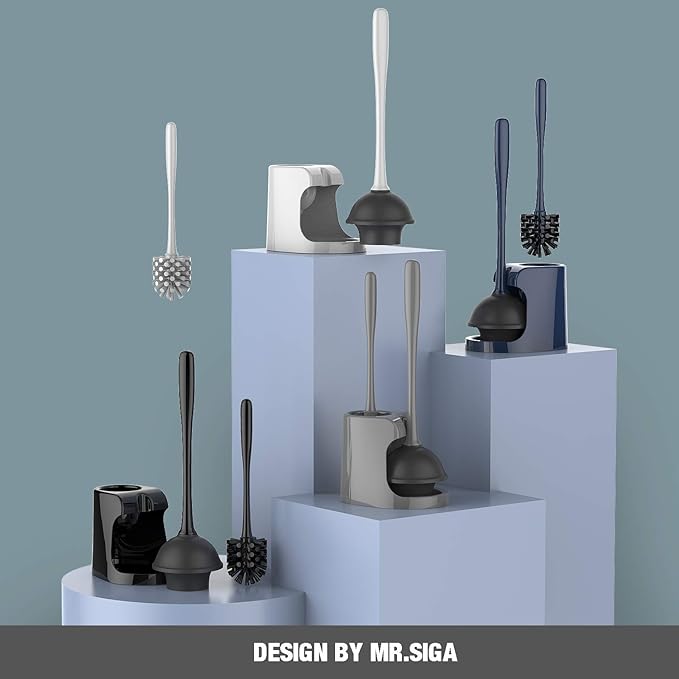MR.SIGA Toilet Plunger and Brush Combo for Toilet Cleaning, Black, 2 Set | Heavy duty toilet brush and plunger set, toilet bowl brush and plunger with holder