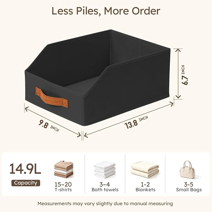 Homsorout Fabric Storage Bins for Organizing - 10 Pack Large Trapezoid Collapsible Storage Bins with Front Handle, Closet Organizers and Storage for Bedroom, Home Shelves, Small Spaces, Black